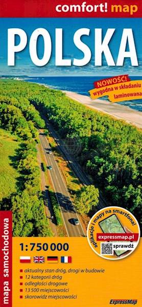Polska laminowana mapa samochodowa 1:750 000