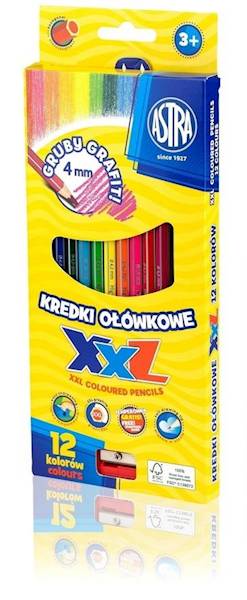 Kredki ołówkowe 12 kol. ASTRA grube grafity 4mm