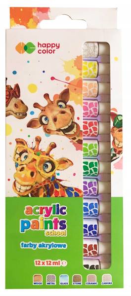 Farby akrylowe Acryl 12 kolorów 12ml Happy Color