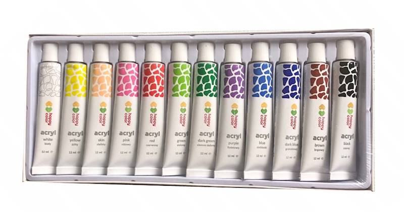 Farby akrylowe Acryl 12 kolorów 12ml Happy Color