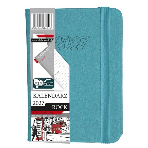 Kalendarz 2027 Elefant Rock A7 tygodniowy turkus