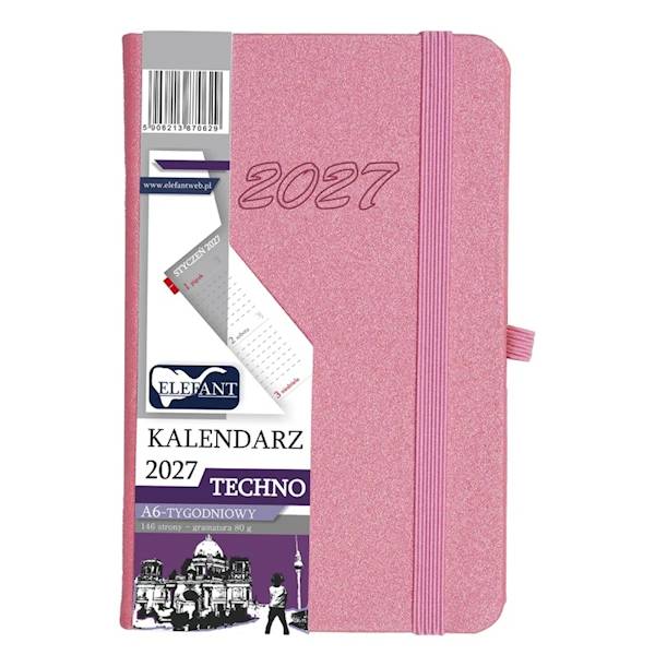 Kalendarz 2027 Elefant A6 Techno tygod. różowy