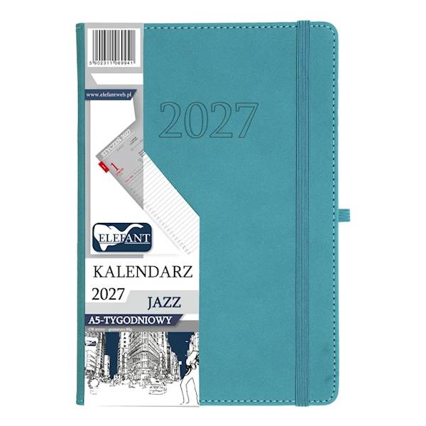 Kalendarz 2027 Elefant A5 Jazz tygodniowy turkusow