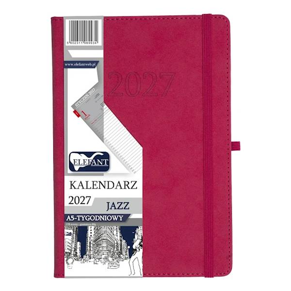 Kalendarz 2027 Elefant A5 Jazz tygodniowy różowy