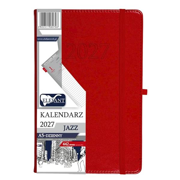 Kalendarz 2027 Elefant A5 Jazz dzienny czerwony