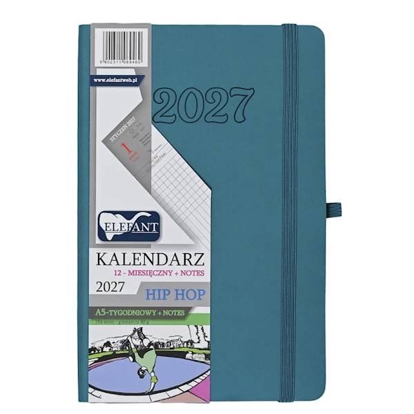 Kalendarz 2027 Elefant A5 Hip hop Tyg szmaragdowy