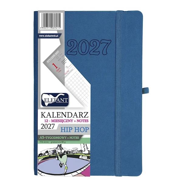 Kalendarz 2027 Elefant A5 Hip hop Tyg atramentowy