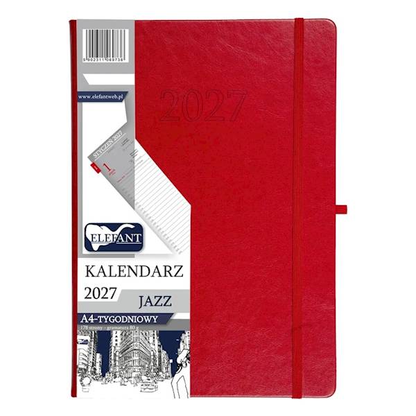 Kalendarz 2027 Elefant A4 Jazz tygodniowy czerwony