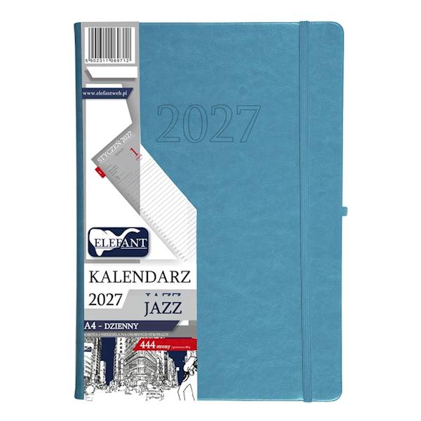 Kalendarz 2027 Elefant A4 Jazz dzienny turkusowy