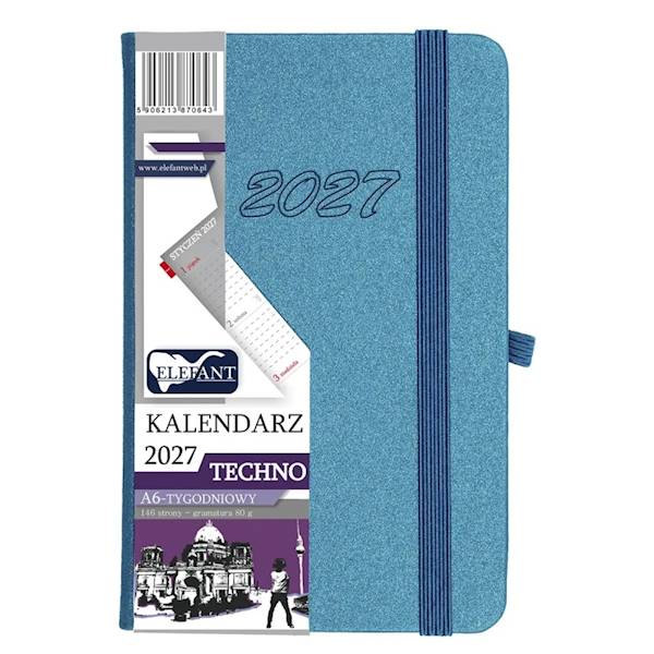 Kalendarz 2027 Elefant A6 Techno tygod. turkusowy