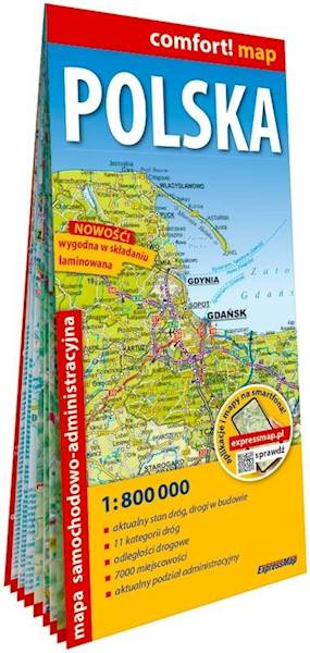 Polska laminowana mapa samochodowo-adm 1:800 000
