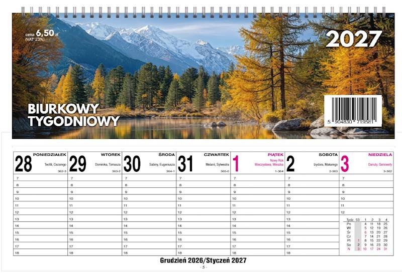 Kalendarz 2027 O-press biurkowy 29x10cm Tygodniowy