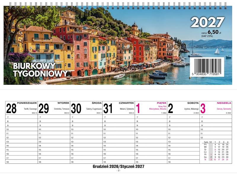 Kalendarz 2027 O-press biurkowy 29x10cm Tygodniowy