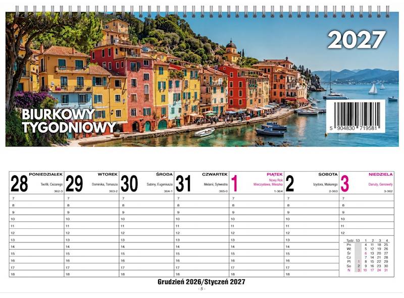 Kalendarz 2027 O-press biurkowy 29x10cm Tygodniowy
