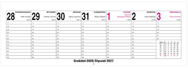 Kalendarz 2027 O-press biurkowy 29x10cm Tygodniowy