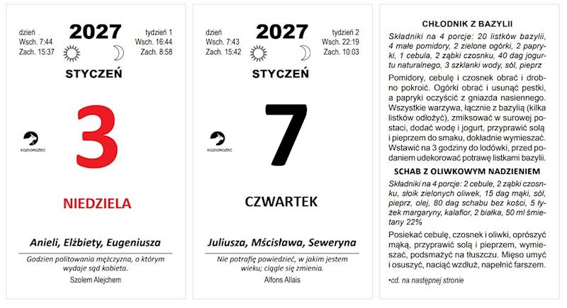Kalendarz 2027 O-press Zdzierak B7 Kulinarny
