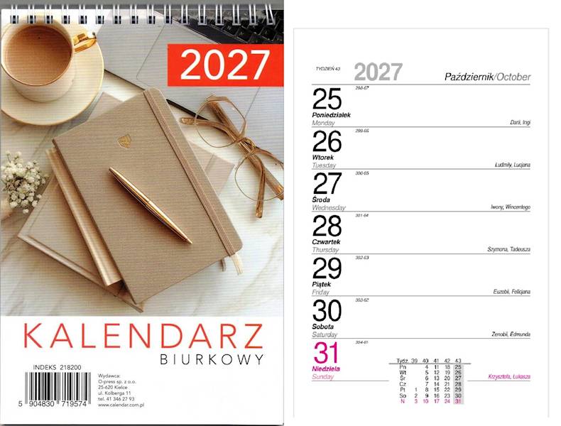 Kalendarz 2027 O-press biurkowy A5 Pionowy