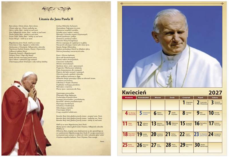 Kalendarz 2027 O-press A4 Ścienny Papieski