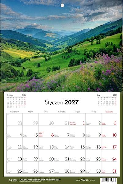 Kalendarz 2027 O-press Premium Miesięczny Góry