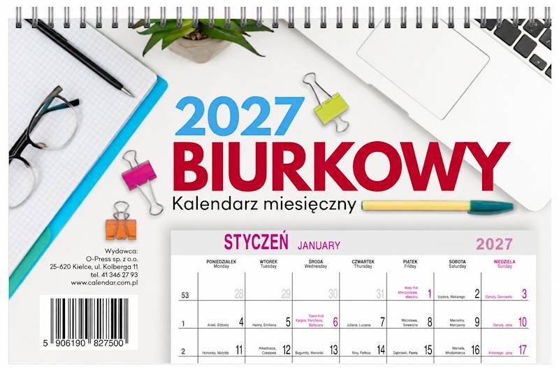 Kalendarz 2027 O-press biurkowy 24x15 miesięczny