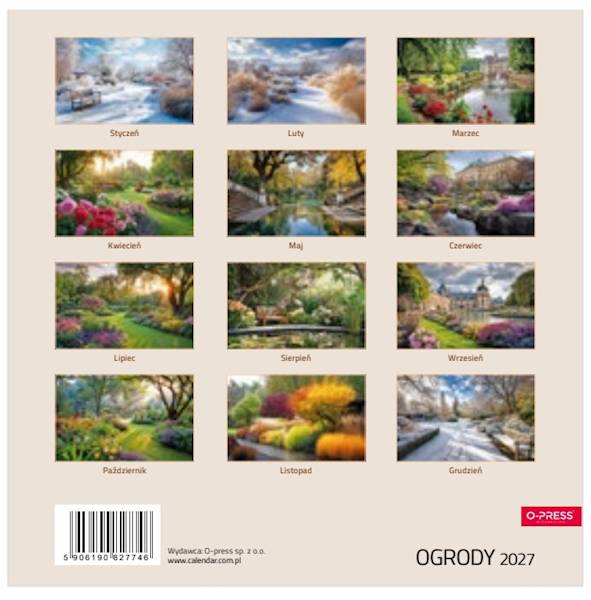 Kalendarz 2027 O-press 33x33 Ścienny Ogrody