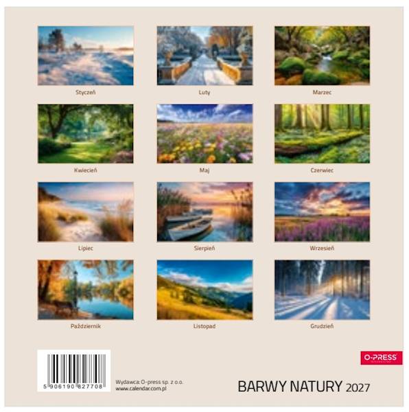 Kalendarz 2027 O-press 33x33 Ścienny Barwy Natury