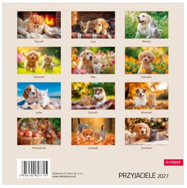 Kalendarz 2027 O-press 33x33 Ścienny Przyjaciele