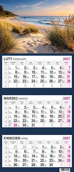Kalendarz 2027 O-press Trójdzielny - Morze Plaża