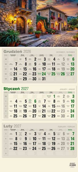 Kalendarz 2027 Avanti Ścienny Trójdzielny. Uliczka