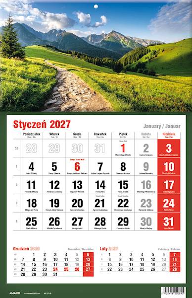 Kalendarz 2027 Avanti Jednodzielny KTJ Góry Tatry