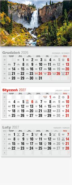 Kalendarz 2027 Avanti Trójdzielny LUX Wodospad