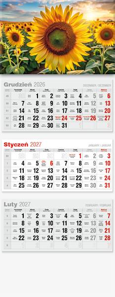 Kalendarz 2027 Avanti Trójdzielny LUX Słoneczniki