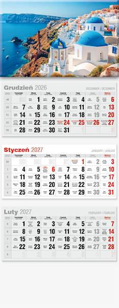 Kalendarz 2027 Avanti Trójdzielny LUX Santorini