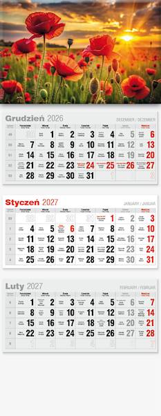 Kalendarz 2027 Avanti Trójdzielny LUX Maki