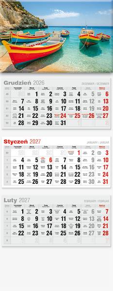 Kalendarz 2027 Avanti Trójdzielny LUX Łódki