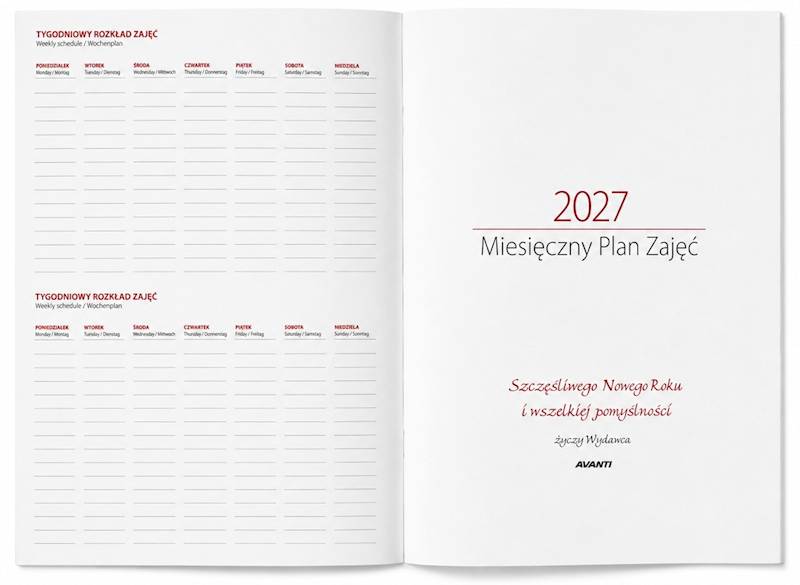 Kalendarz 2027 Miesięczny plan zajęć A4 Mozaika