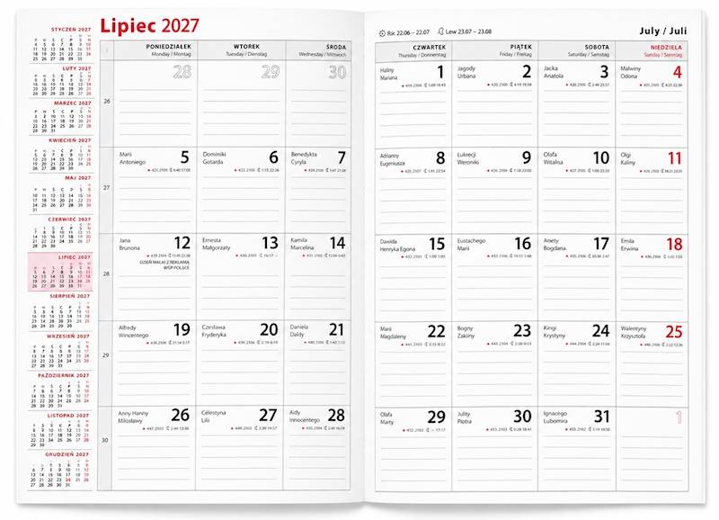 Kalendarz 2027 Miesięczny plan zajęć A4 Kwiaty