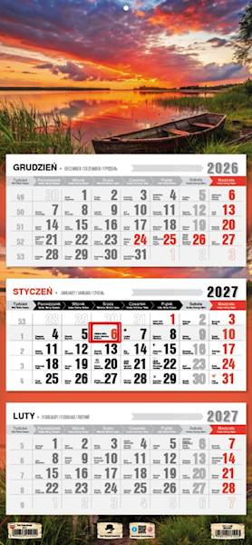Kalendarz 2027 PK Ścienny Trójdzielny. Mazury