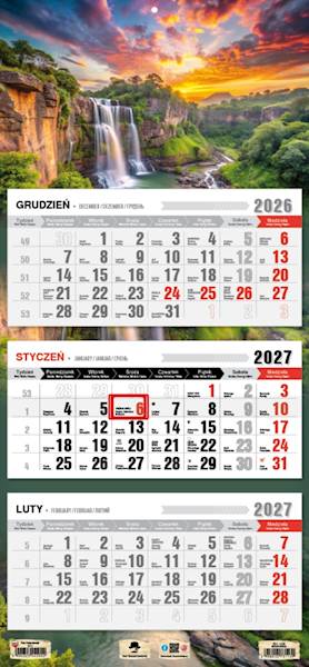 Kalendarz 2027 PK Ścienny Trójdzielny. Wodospad