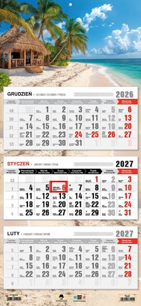 Kalendarz 2027 PK Ścienny Trójdzielny. Tropik