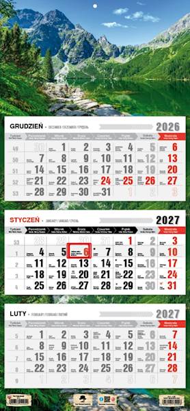 Kalendarz 2027 PK Ścienny Trójdzielny. Morskie Oko