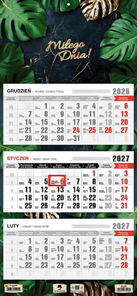Kalendarz 2027 PK Ścienny Trójdzielny. Glamur