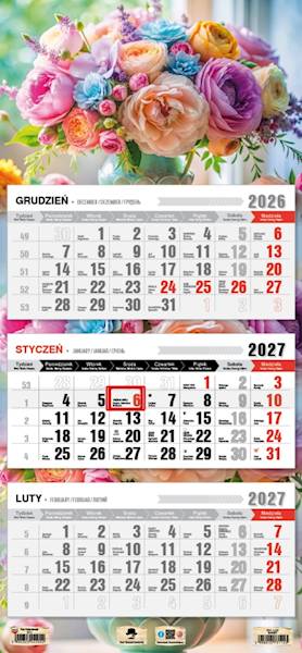Kalendarz 2027 PK Ścienny Trójdzielny. Bukiet