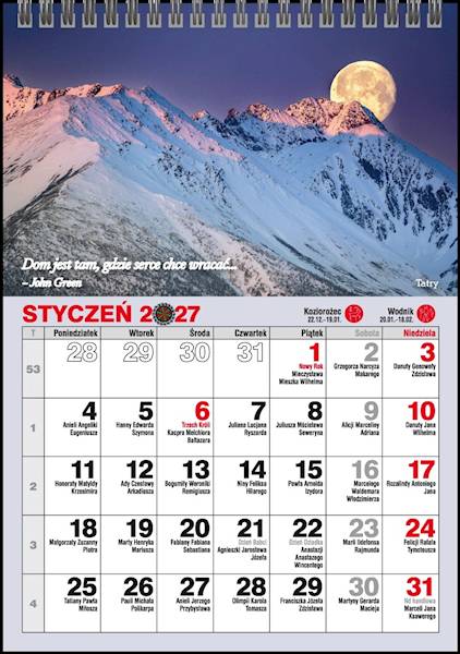 Kalendarz 2027 PK Biurkowy A5 Miesięczny Tatry