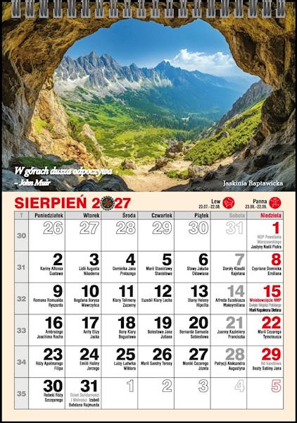 Kalendarz 2027 PK Biurkowy A5 Miesięczny Tatry