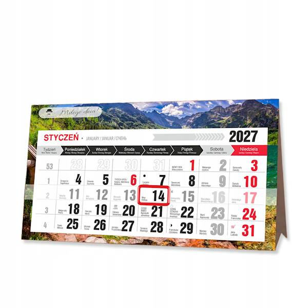 Kalendarz 2027 PK Biurkowy Miesięczny Tatry