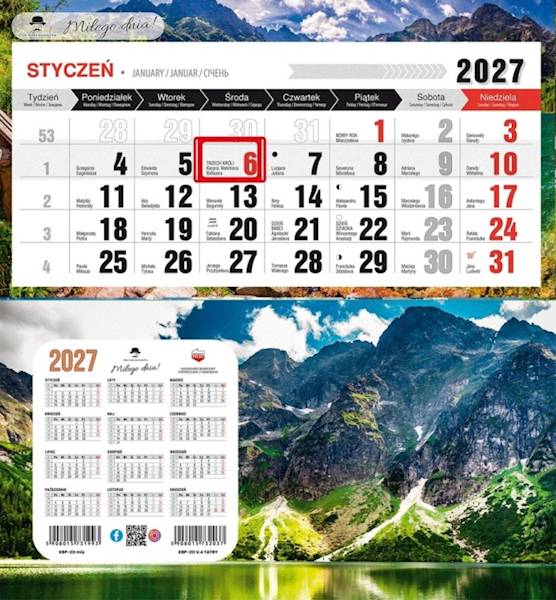 Kalendarz 2027 PK Biurkowy Miesięczny Tatry