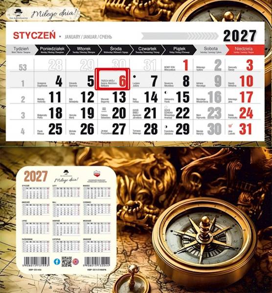 Kalendarz 2027 PK Biurkowy Miesięczny Mapa