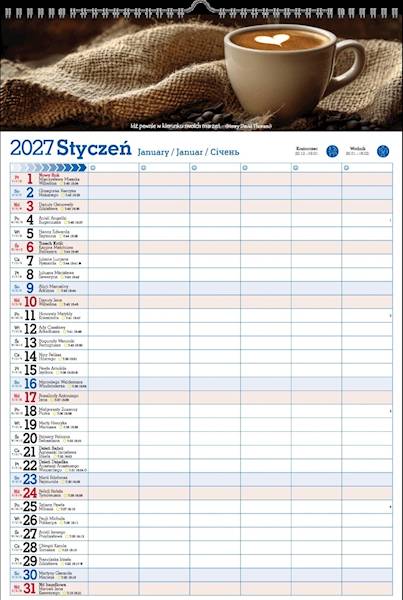 Kalendarz 2027 PK Ścienny A3 P13 Organizer