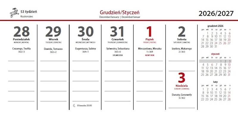 Kalendarz 2027 Artsezon biurkowy 19x9 mini poziom